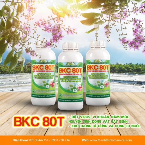 BKC 80T - BKC 80% (1 lít/chai) - Diệt virus, vi khuẩn, nấm mốc, nguyên sinh động vật gây bệnh, khử trùng bể ương, dụng cụ nuôi