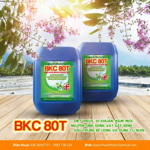 BKC 80T - BKC 80% (20 lít/can) - Diệt virus, vi khuẩn, nấm mốc, nguyên sinh động vật gây bệnh, khử trùng bể ương, dụng cụ nuôi
